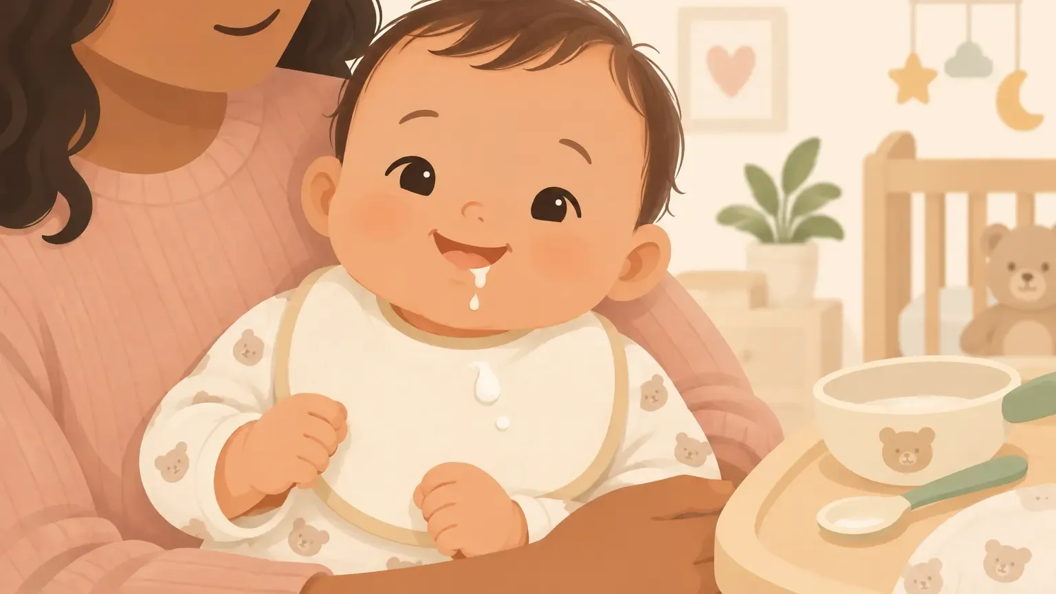 Small normal spit-up of 1 to 2 mouthfuls on a baby bib