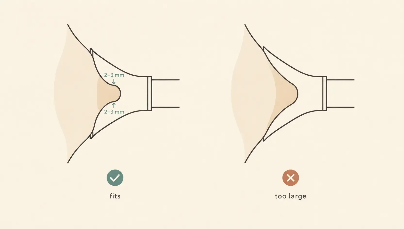 Cross-section diagram comparing a correctly fitted pump flange with one that is too large