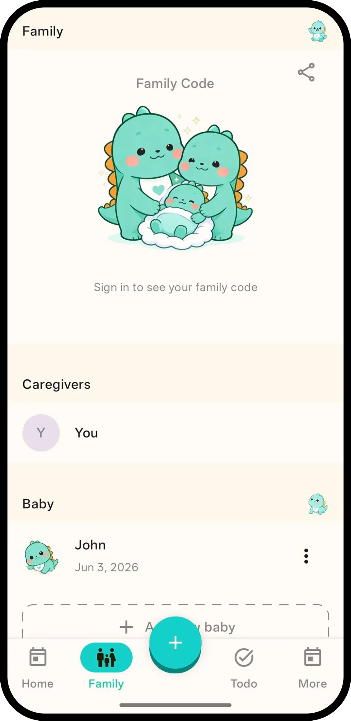 Family code and baby details