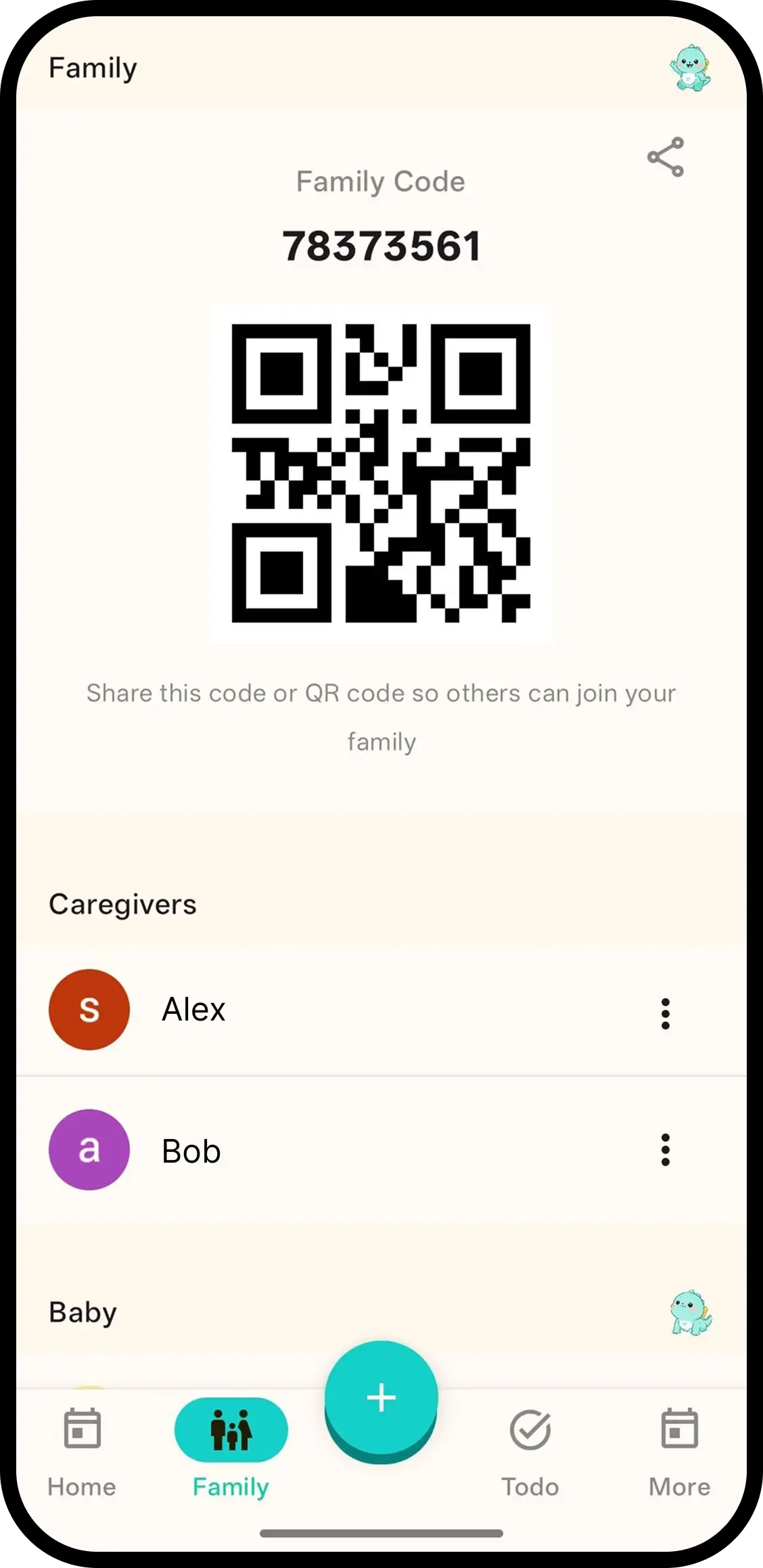 Family caregivers and baby list