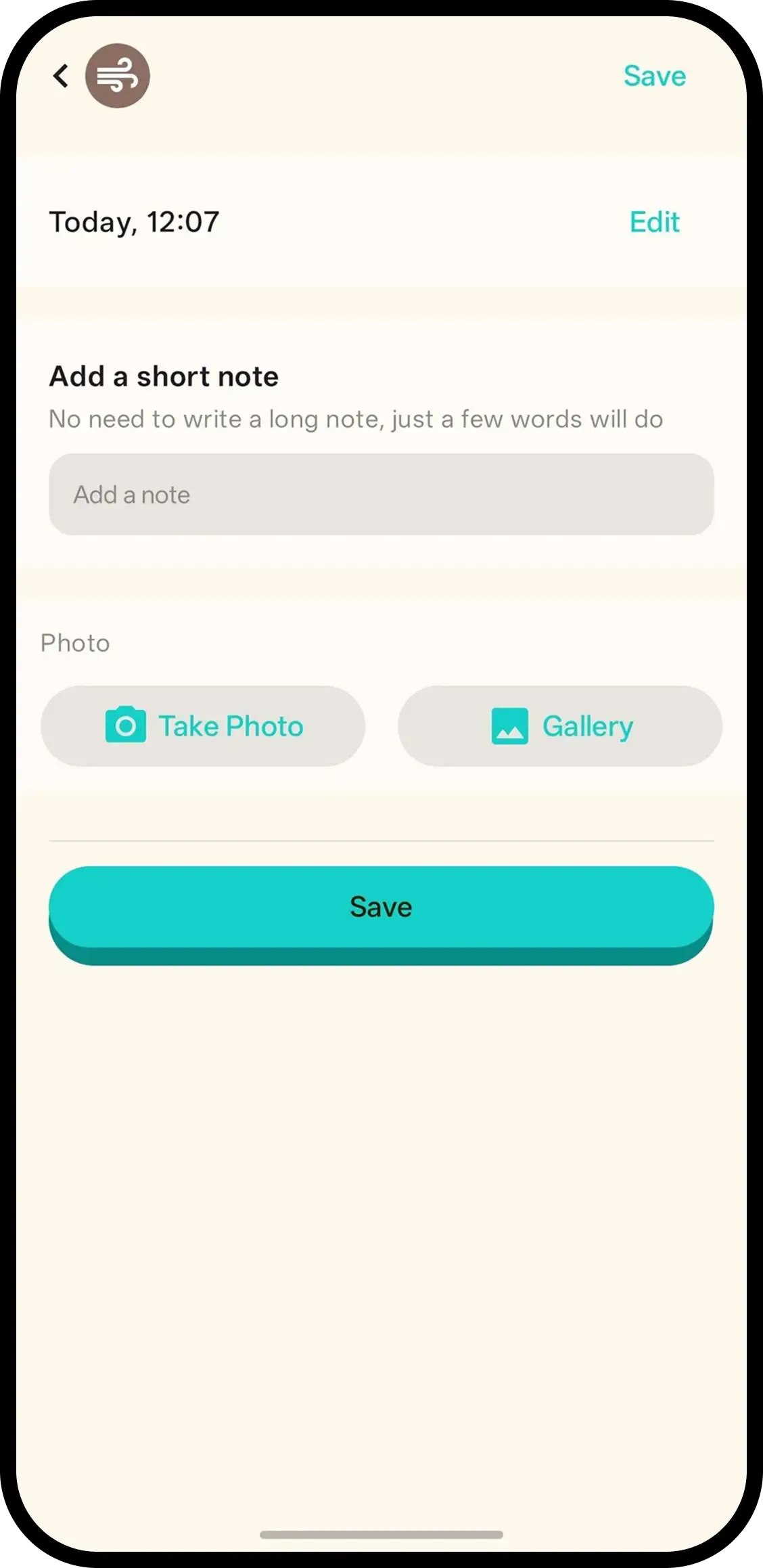 Burp entry with time, note and photo