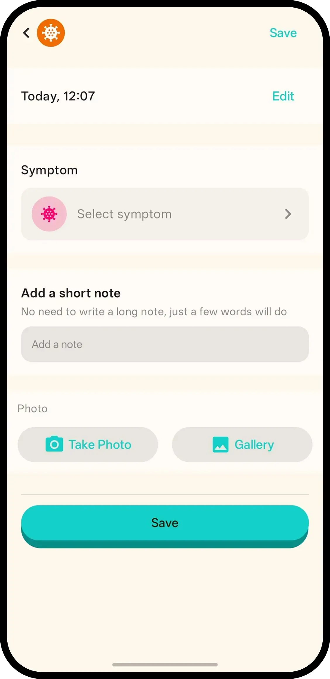 Symptom detail with the symptom picker