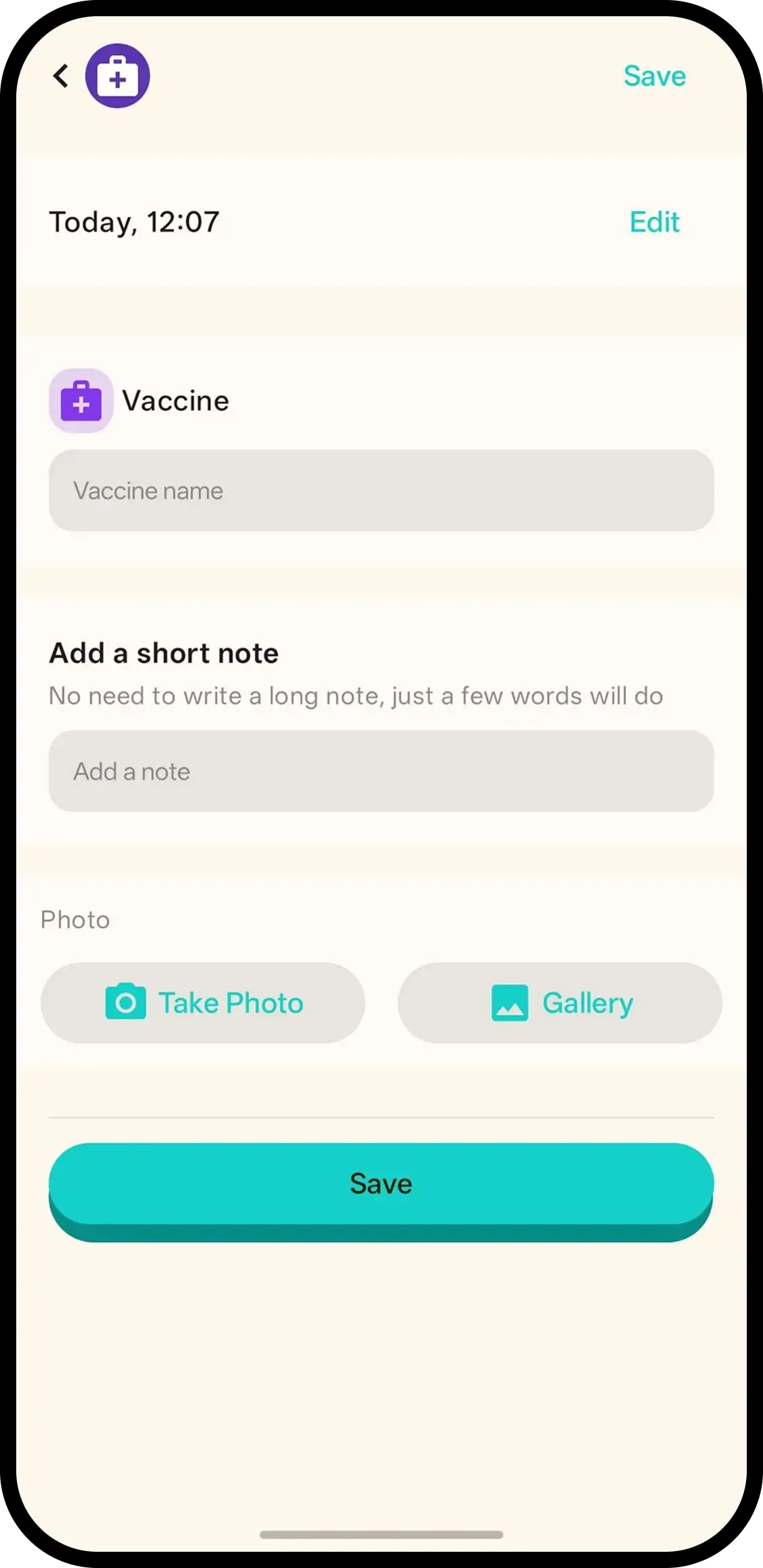 Vaccine detail with the vaccine name field